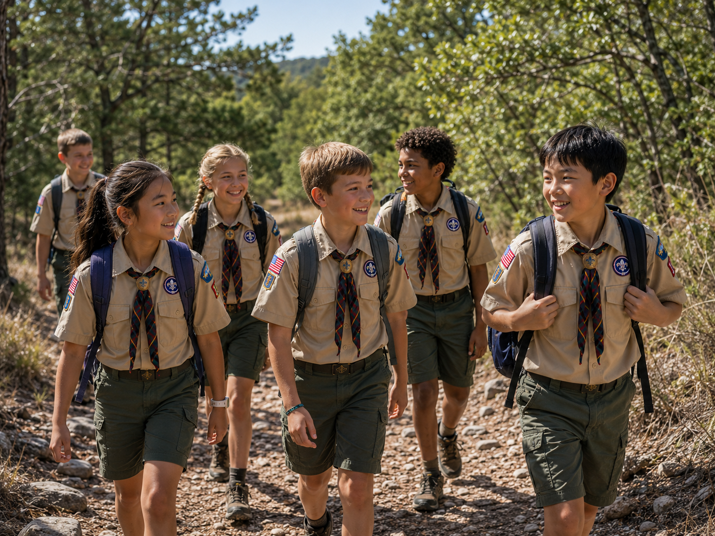 Scouts hiking on Adventure NOW Campout