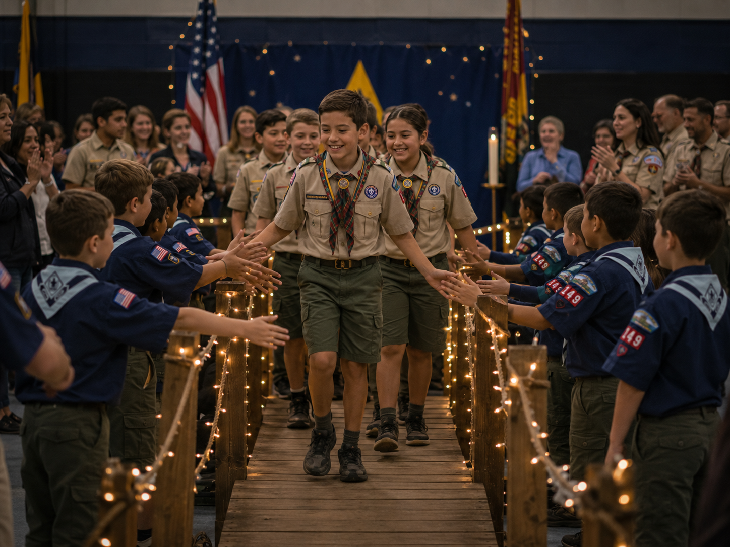Scouts crossing over at AOL ceremony