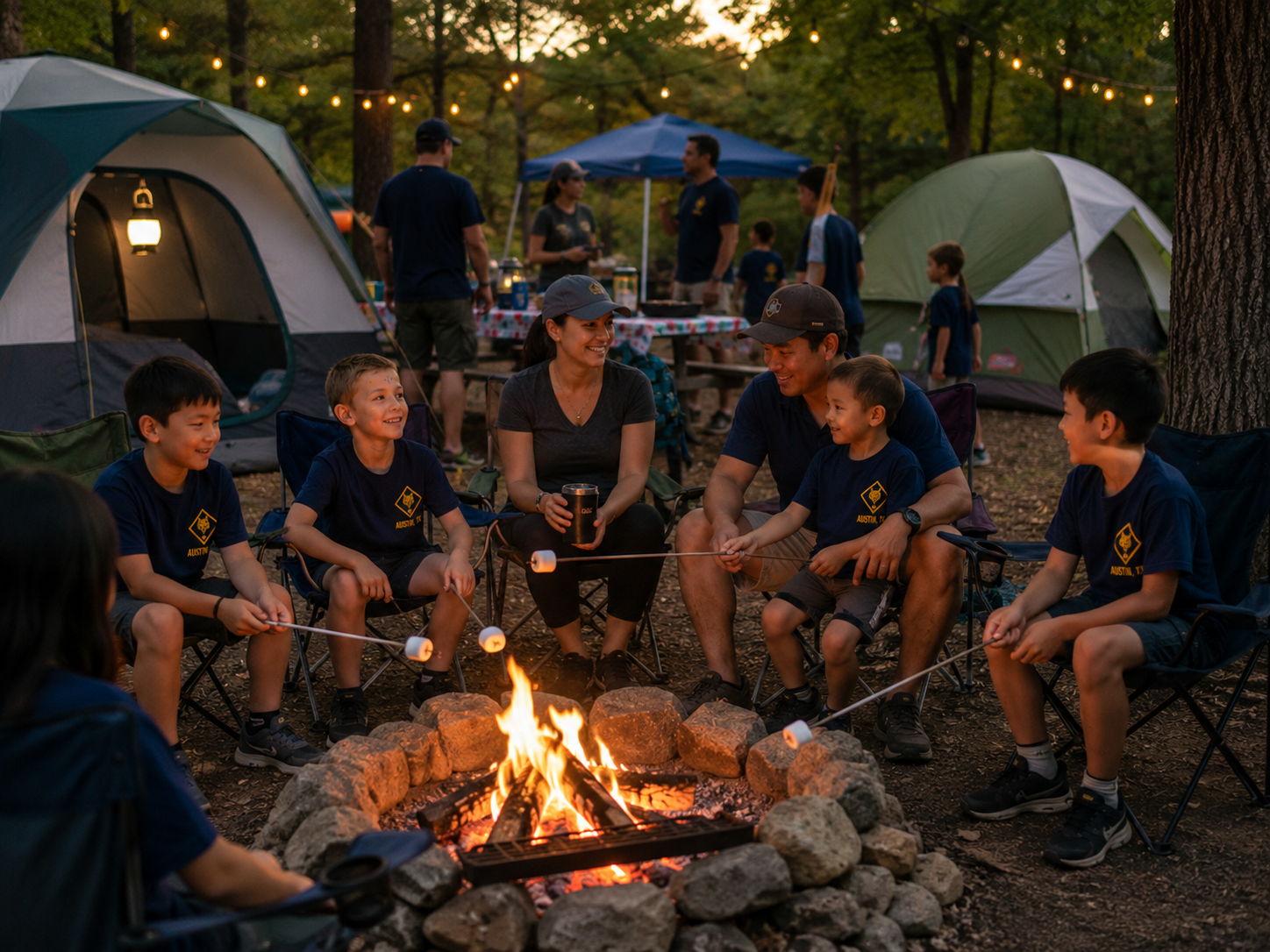 Pack 149 families around a campfire