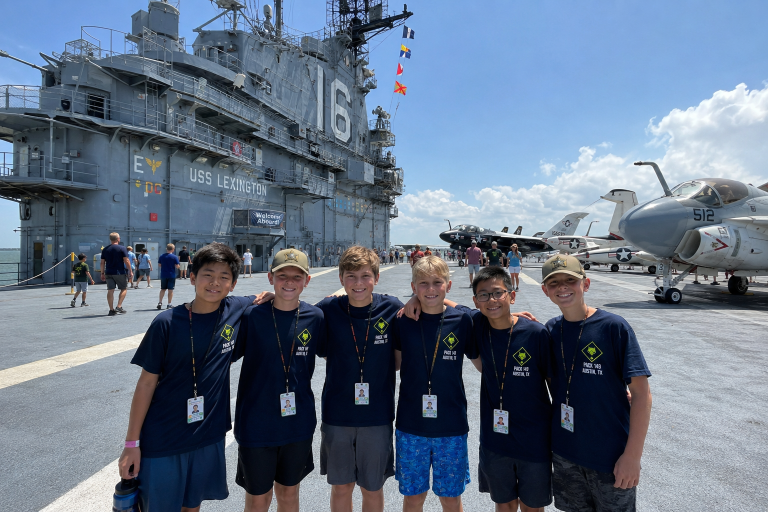 Scouts on the USS Lexington flight deck