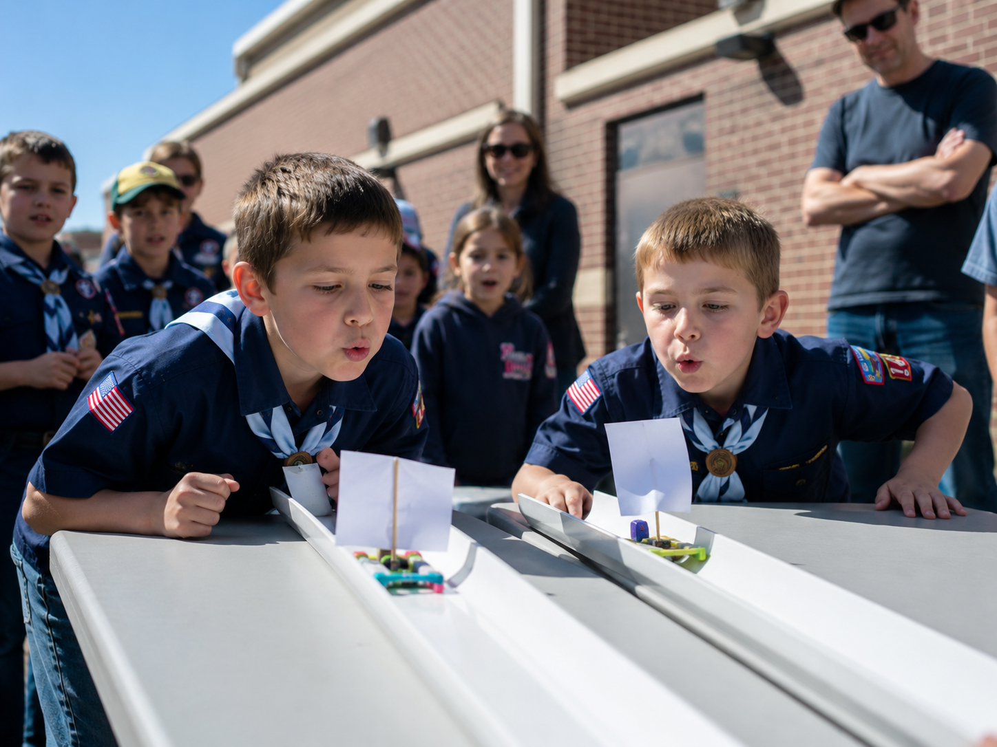 Scouts competing in the Raingutter Regatta