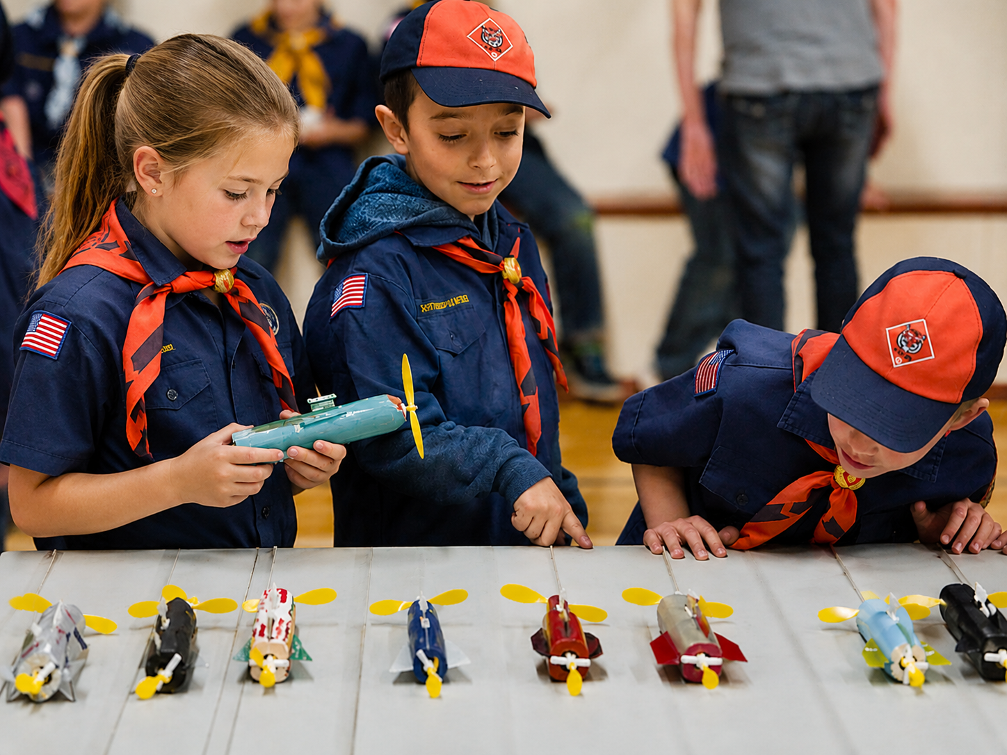 Scouts inspecting Space Derby rockets