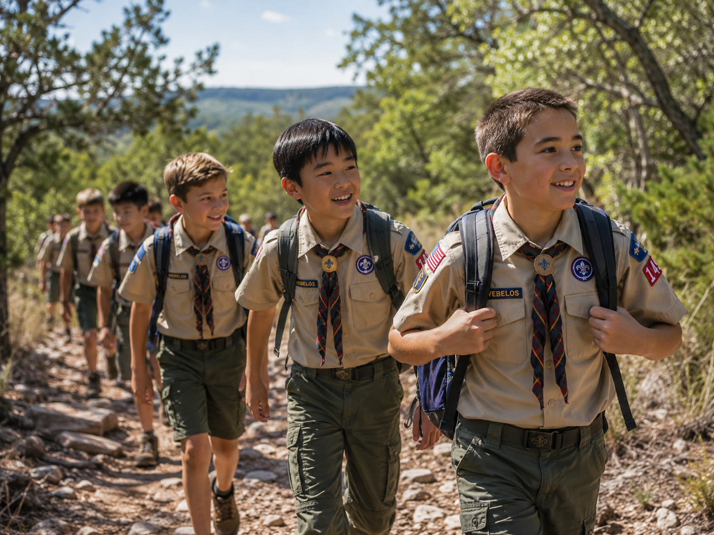 Webelos scouts hiking on campout